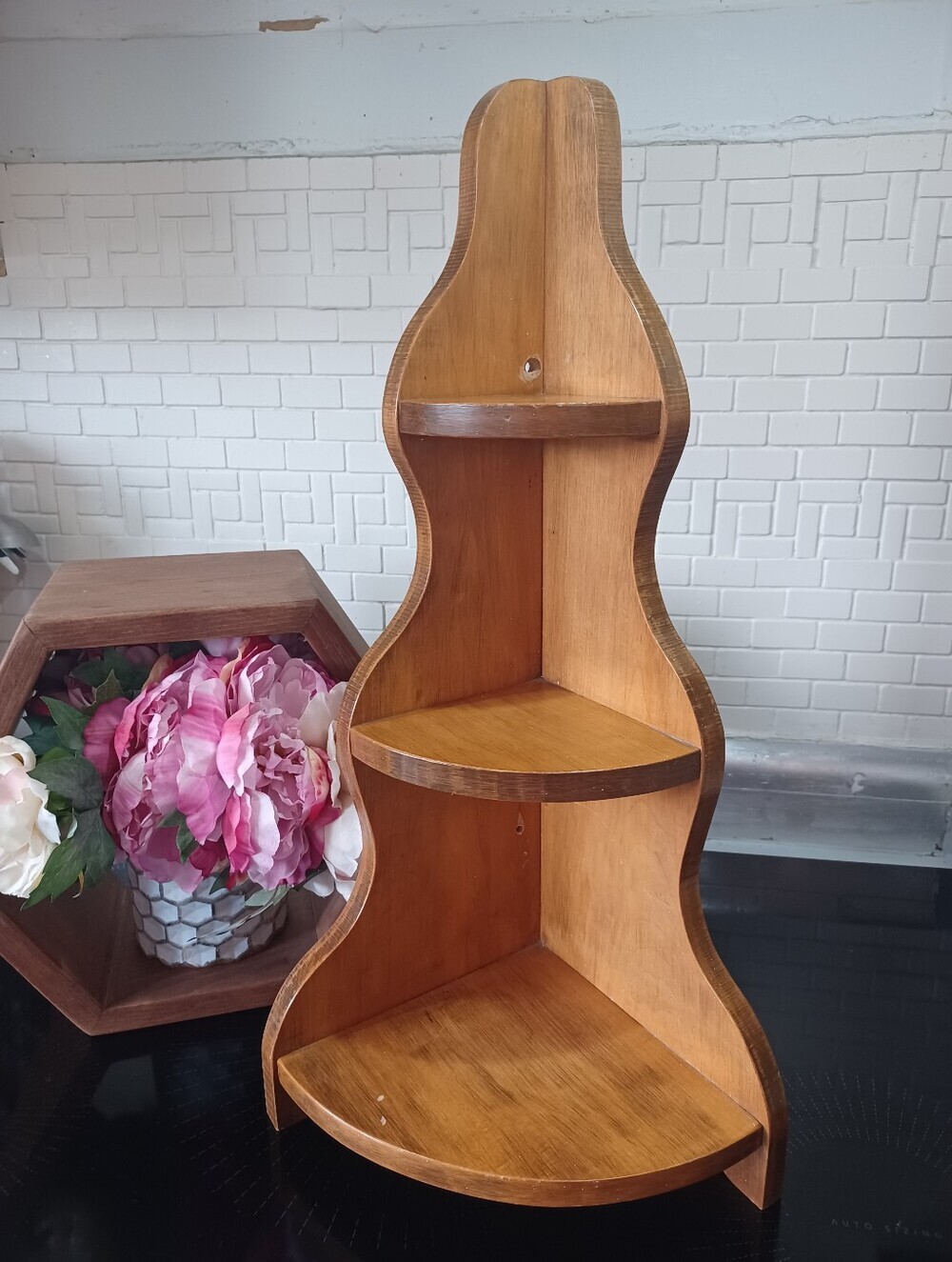 Vintage Handmade Solid Wood Corner Shelf Rustic Kitsch Cottagecore Shabby Chic